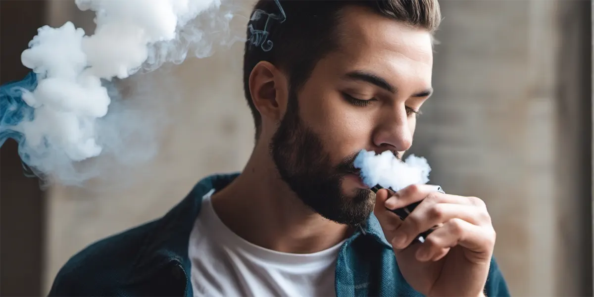 a man enjoys the vapor after replacing a new vape coil for his vaping device