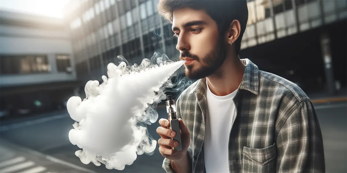 a man is vaping outside using his e-cigs