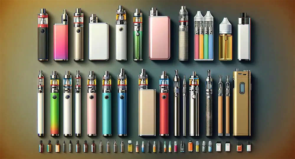 a variety of disposable vape devices and pods