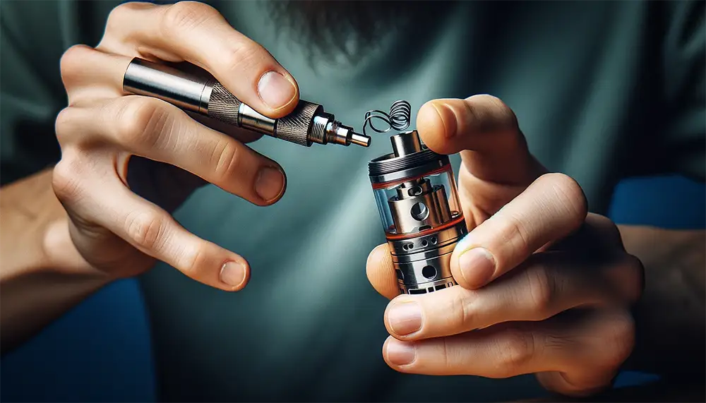 a man is changing a new coil for his vape device