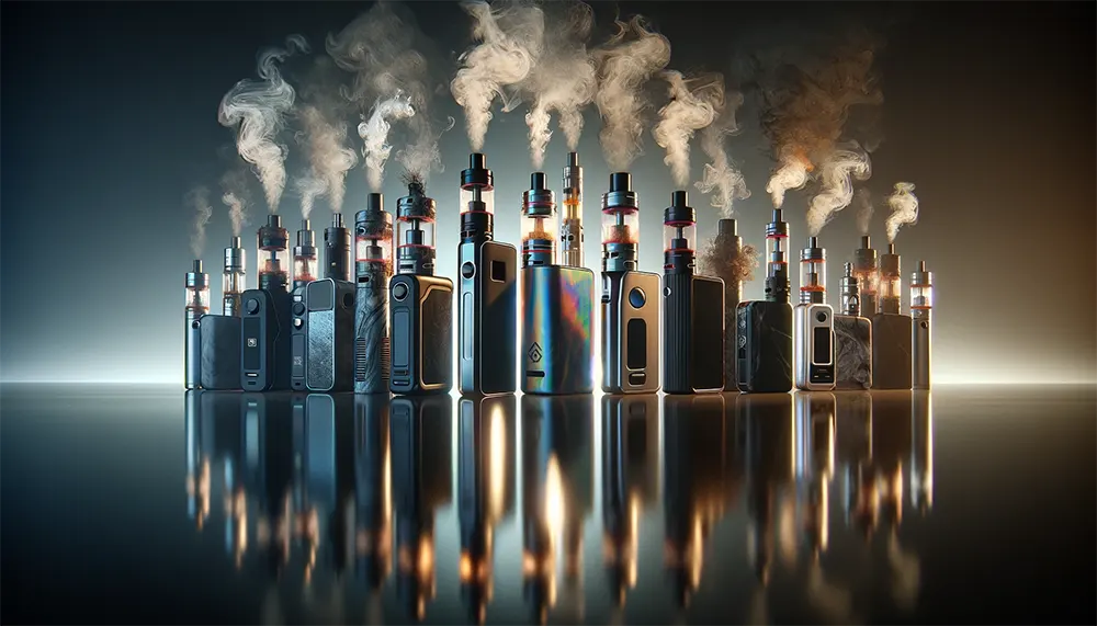 a group of disposable vapes with burnt taste