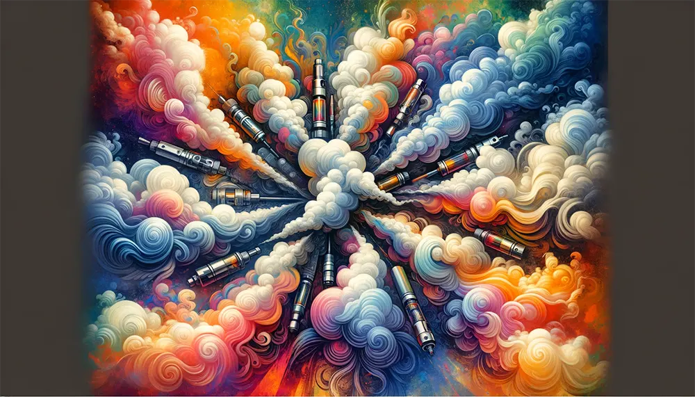 an artistic representation of vapor clouds forming intricate patterns in the air