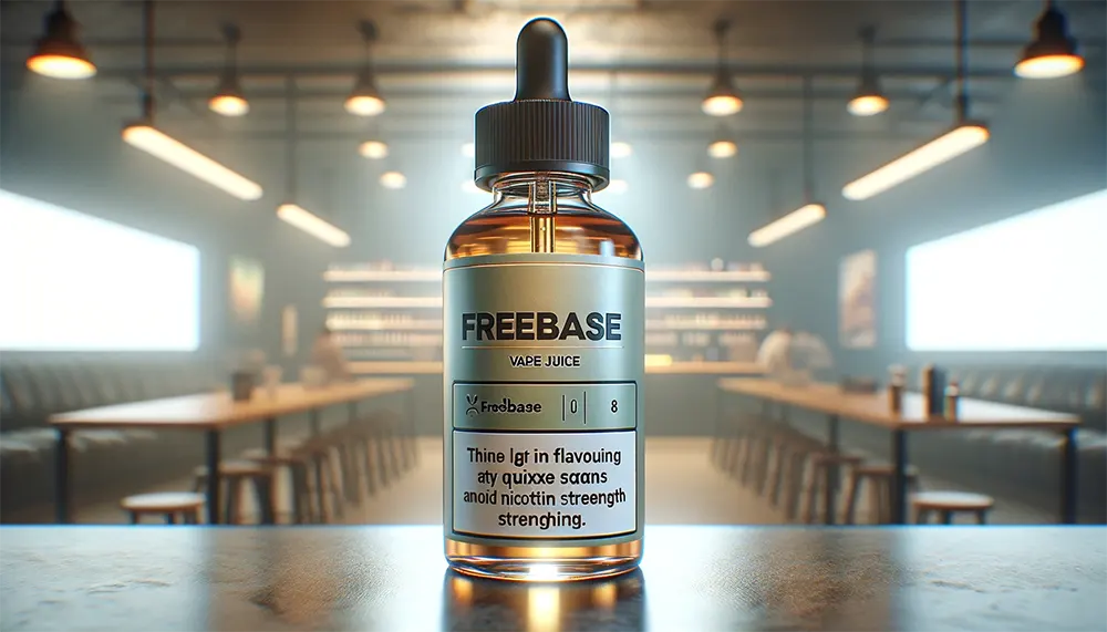 a bottle of freebase vape juice label its flavor and nicotine strength