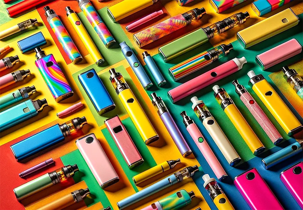 various colorful disposable vape devices with wide range of flavors and designs
