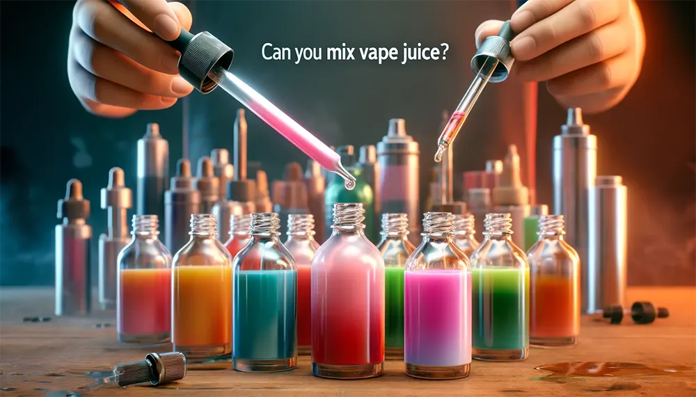 a close-up of colorful vape juice bottles with droppers partially filled