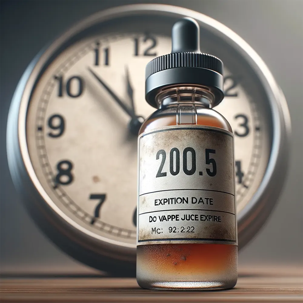 a single vape juice bottle with a clear expiration date label