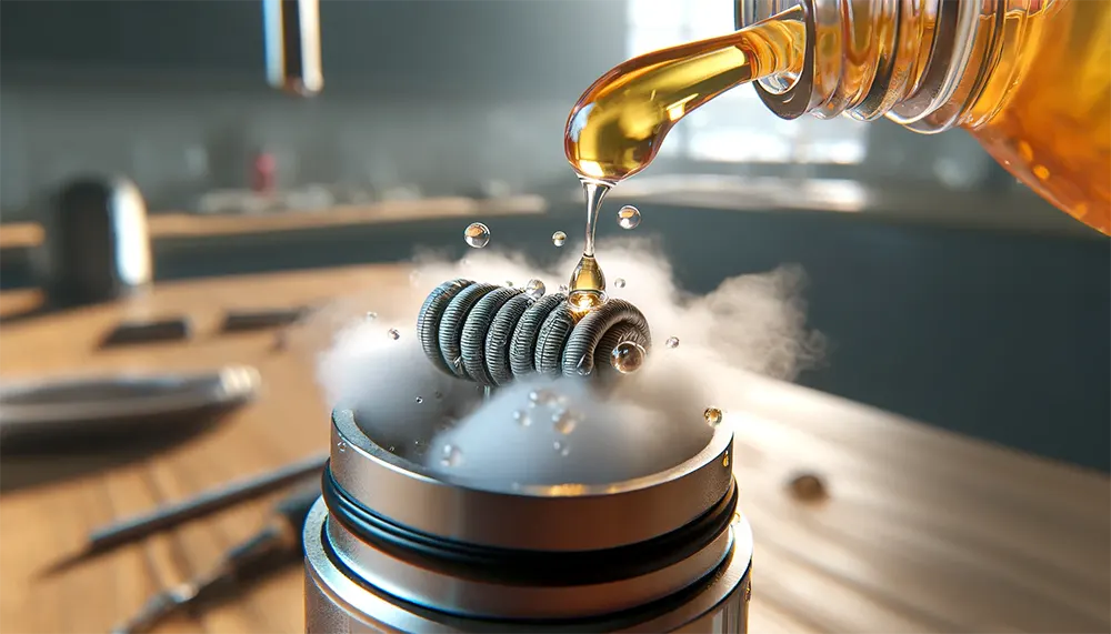 a vape coil being primed with vape juice