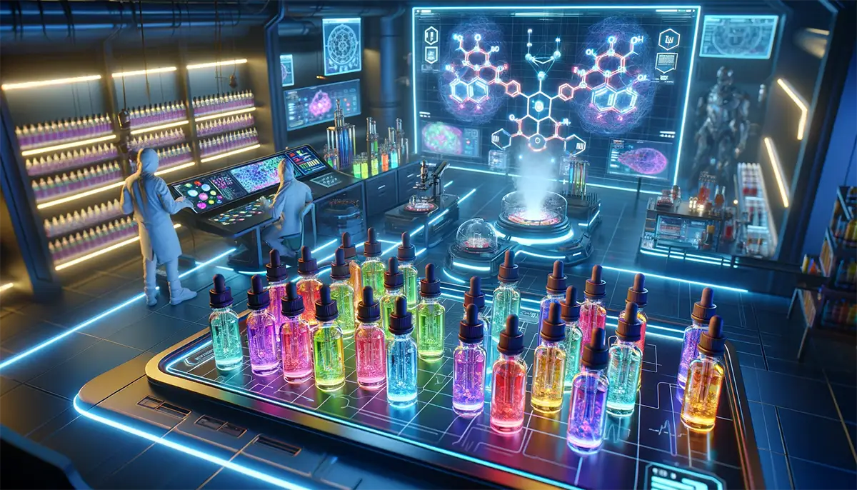 a sci-fi themed laboratory dedicated to crafting vape juice