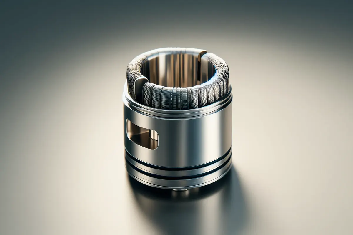 a new, shiny vape coil with unblemished metal surfaces before use