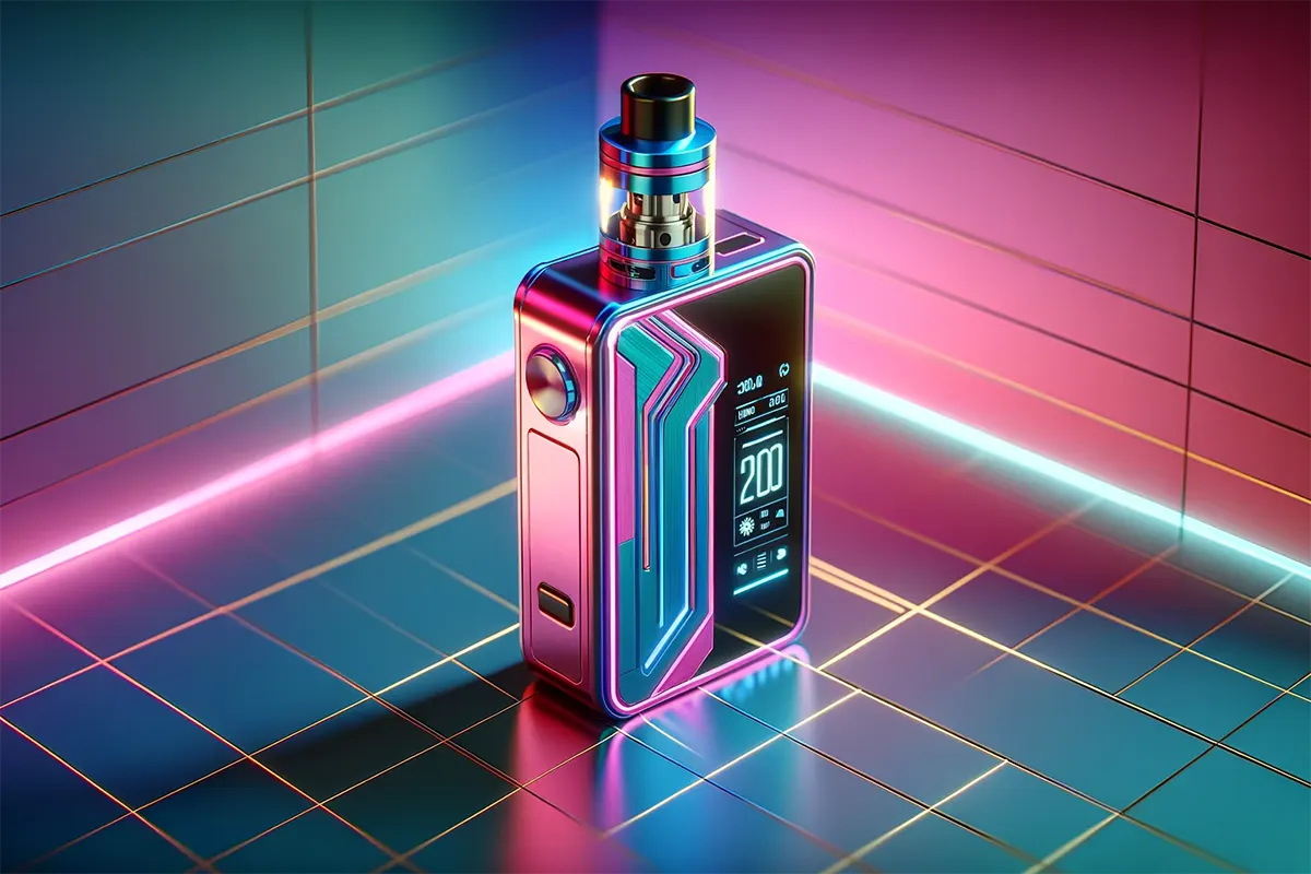 a box mod with a vibrant, stylish aesthetic