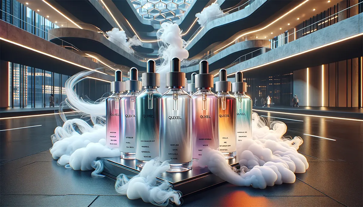 fashion-forward vape juices amidst swirling vapor smoke