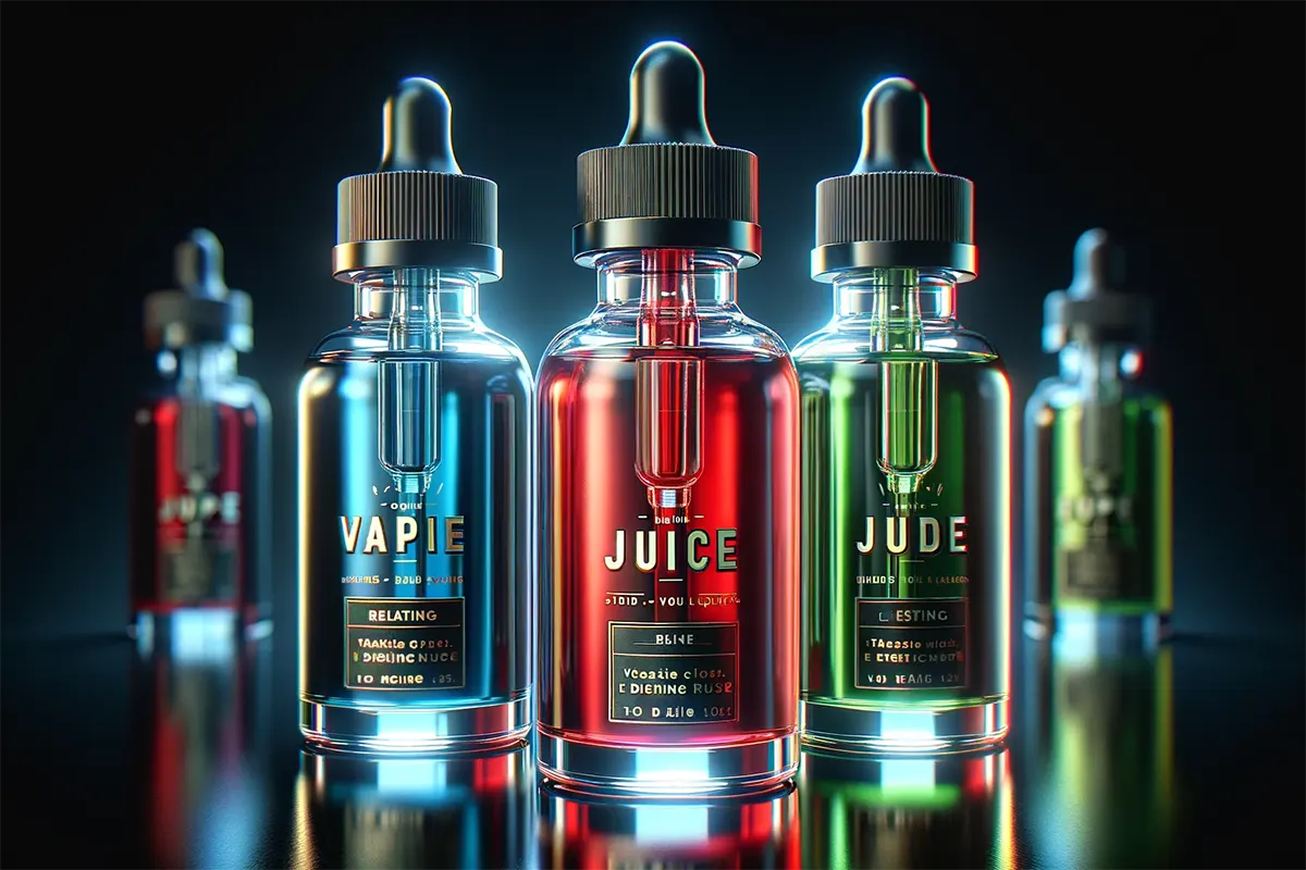 high-quality vape juice bottles, showcasing vibrant colored e-liquids