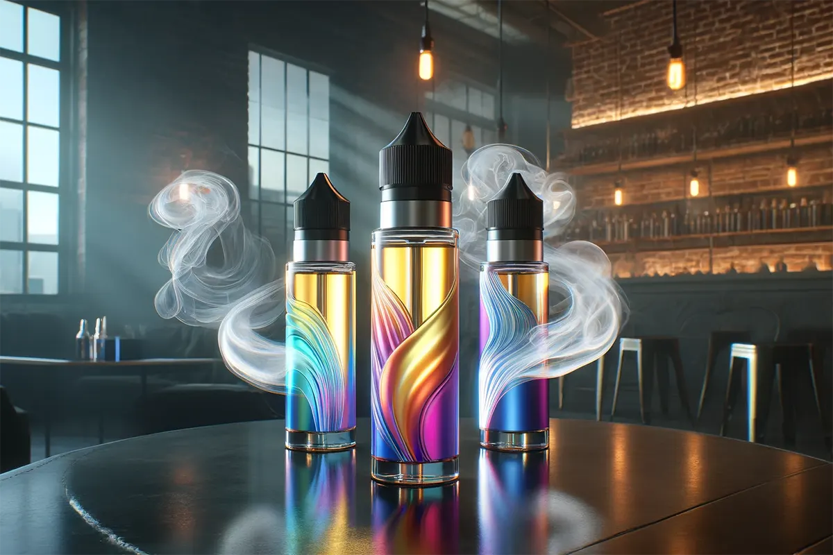 modern vape juices with vapor smoke in a fashionable setting