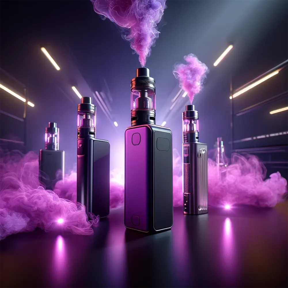 modern vape devices with beautiful lighted vapor smoke