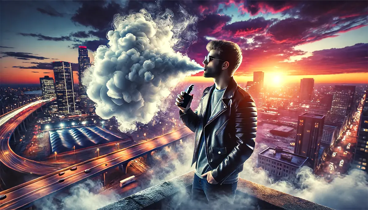 an adult vaper creating a massive cloud of vapor