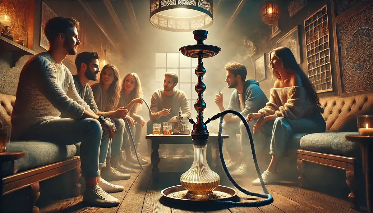 friends gathered around a traditional shisha community