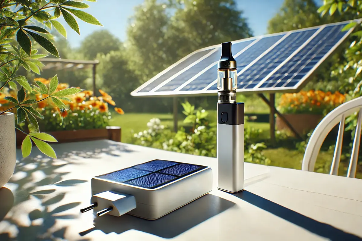 a disposable vape connected to a solar panel charger