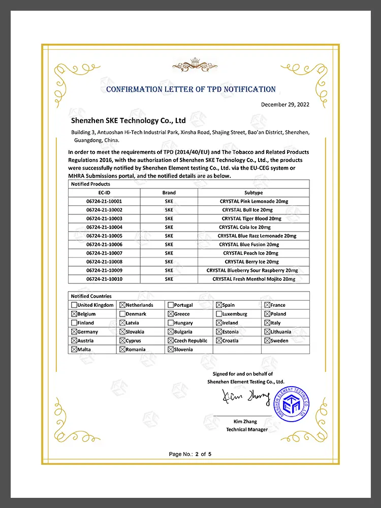 TPD CERTIFICATE
